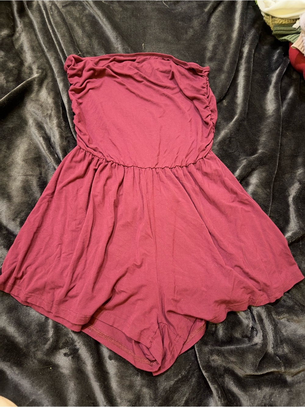 Strapless Burgundy Romper One-Piece